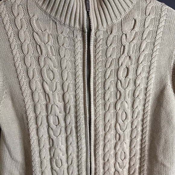 L.L. Bean Green Cable Knit Cardigan Sweater - Picture 3 of 7